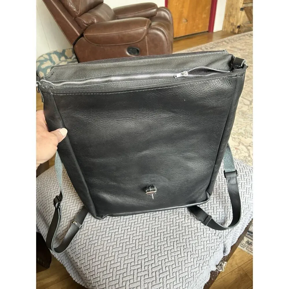 East Side Leather Black Back Pack Converts To Crossbody Hand Made Satchel Purse